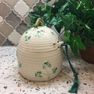 Belleek Shamrock Honey Pot